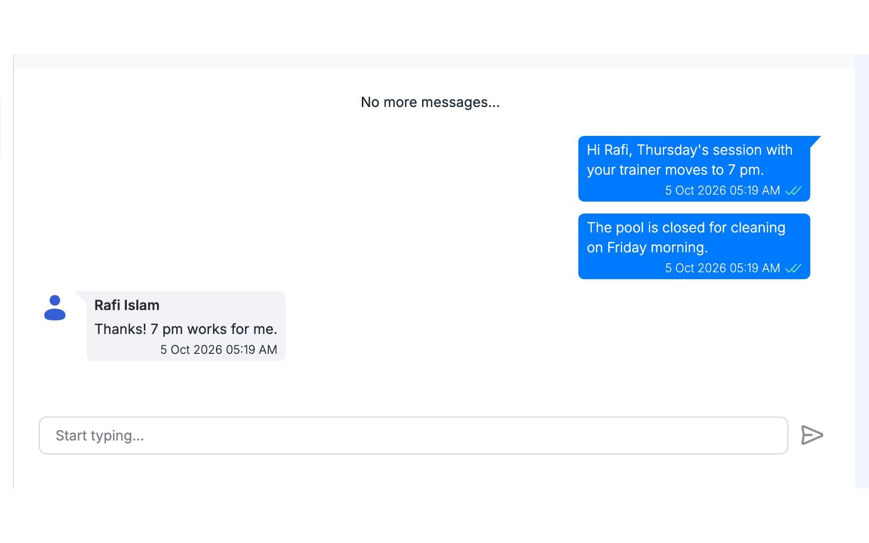 Chat thread with a member and a box to type a reply