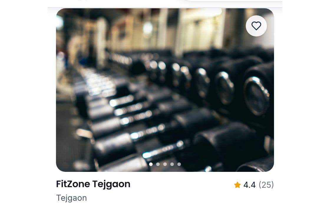 Gym card in GymCity search with photo, rating, activities and price