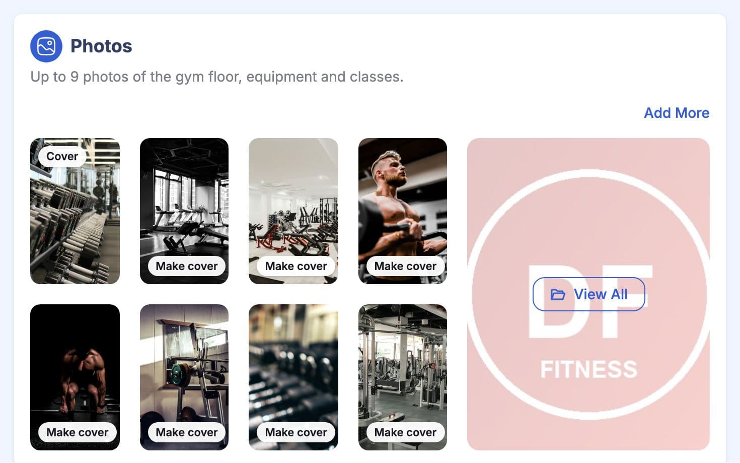 Photos section of the gym profile with a cover photo