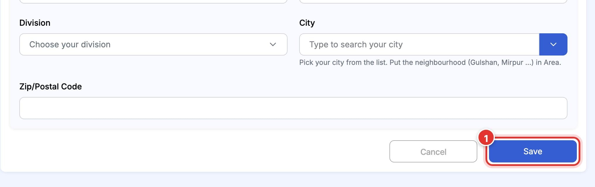 Bottom of the form with the Save button marked.