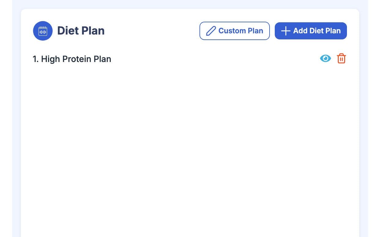 Diet plan card on a member's training tab with the assigned chart